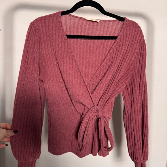 Pink Ribbed Wrap Blouse - Picture 2 of 4
